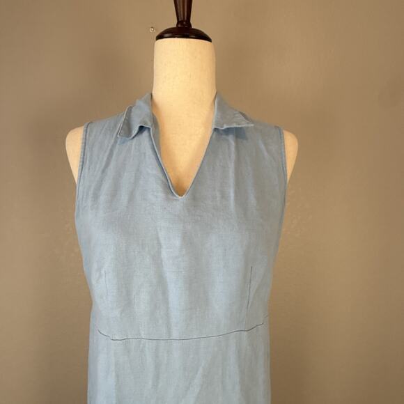 Herman Geist Vintage Icy Baby Blue Linen Maxi Dress Size 6 Sleeveless Collar - Picture 3 of 7